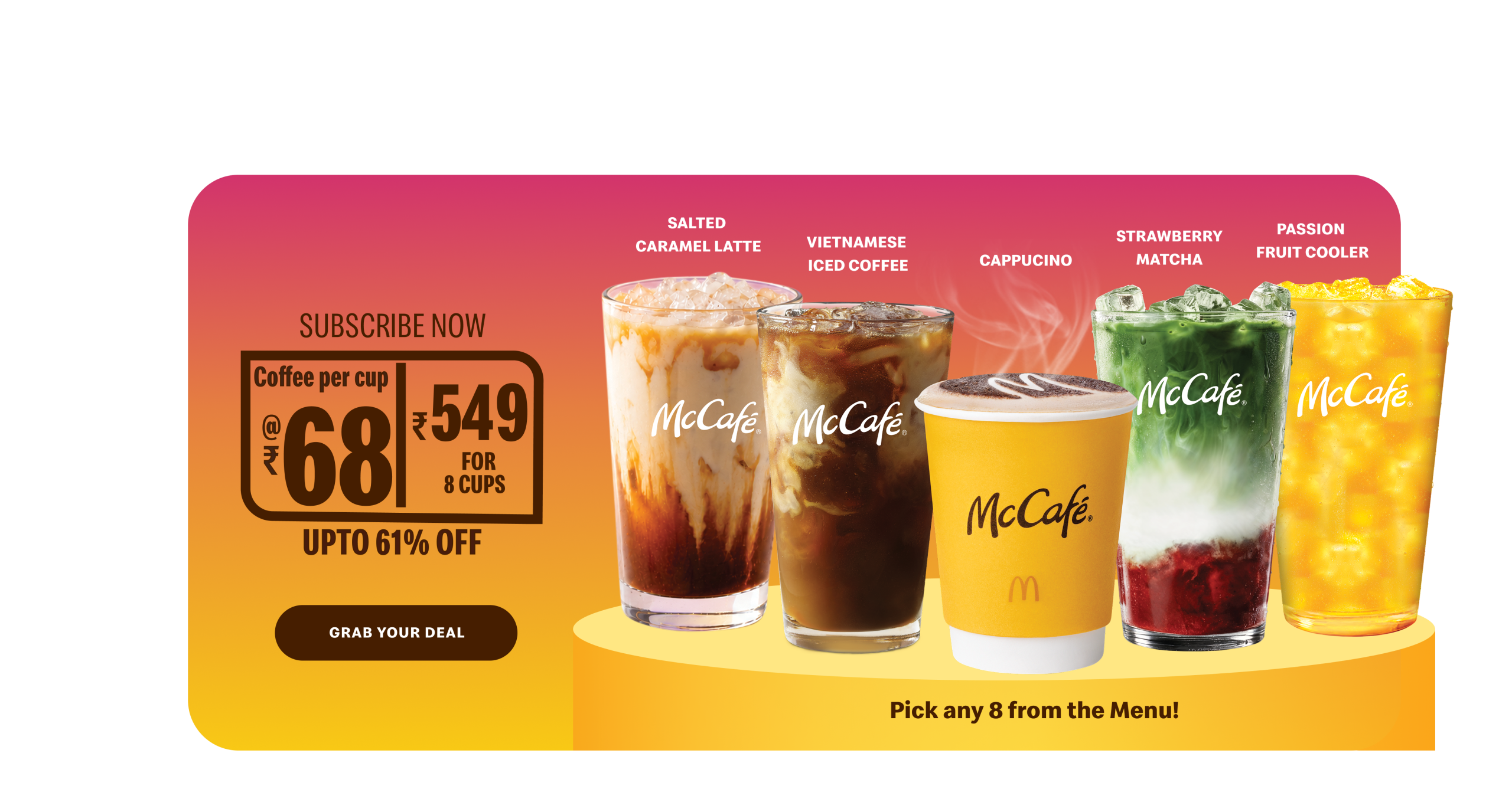 McCafe subscription offer - Pick any 8 coffee drinks