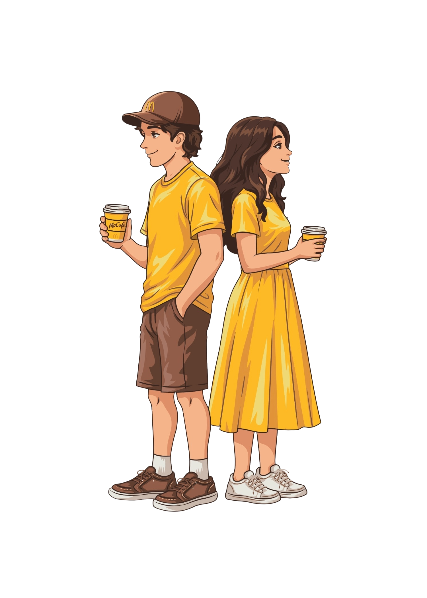 McCafe mascots holding coffee cups